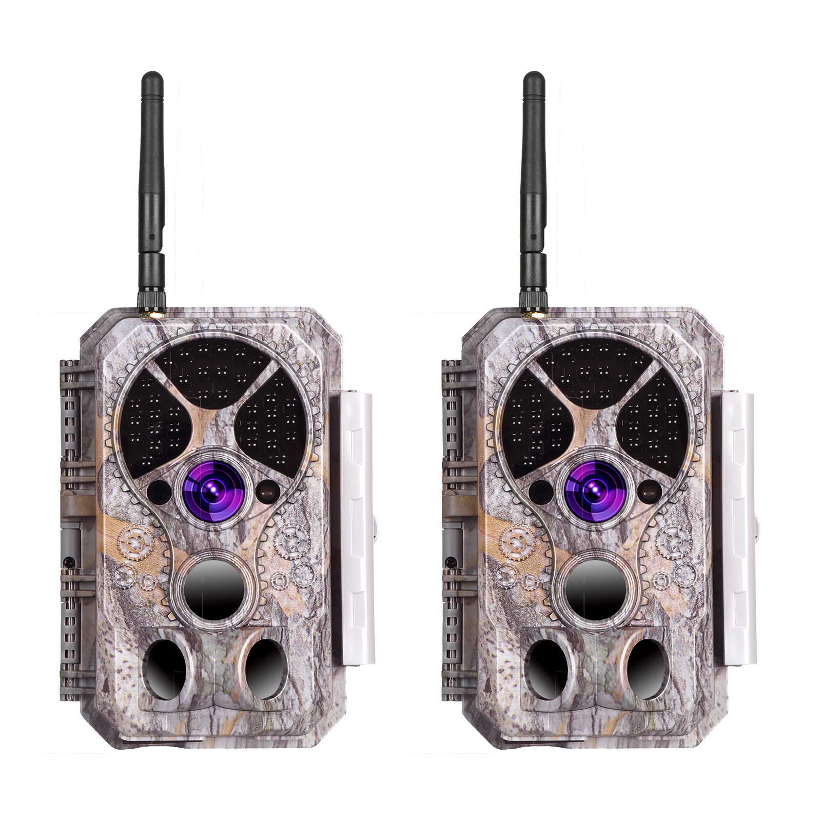 2-tlg. Wildkamera Wlan Fotofalle Jagdkamera Wildtierkamera 64MP 1296P 0,1s Schnelle Trigger Geschwindigkeit Nachtsicht Bewegungsmelder 110°PIR IP66 Wasserdichter | A350W Grau