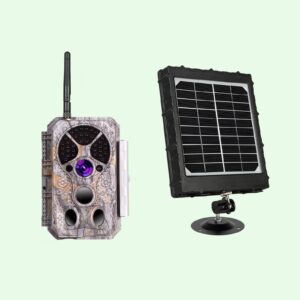 Bundle Wildkamera Wildtierkamera Jagdkamera Wlan 64MP 1296P 0,1s Auslöserzeit Bewegungsmelder 120°PIR und Solarpanel-Kits 8000mAh 12V/9V/6V | A350W Graun
