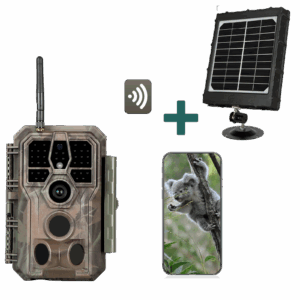 Bundle Wildkamera Wildtierkamera Jagdkamera Wlan 64MP 1296P 0,1s Auslöserzeit Bewegungsmelder 120°PIR und Solarpanel-Kits 8000mAh 12V/9V/6V | A280W Braun