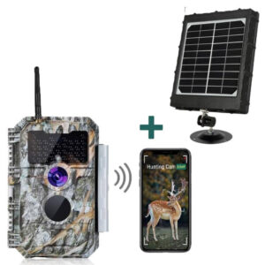 Bundle Wildkamera Wildtierkamer Jagdkamera Wlan 64MP 1296P 0,1s Auslöserzeit Nachtsicht Bewegungsmelder 110°PIR und Solarpanel-Kits 8000mAh 12V/9V/6V | W600
