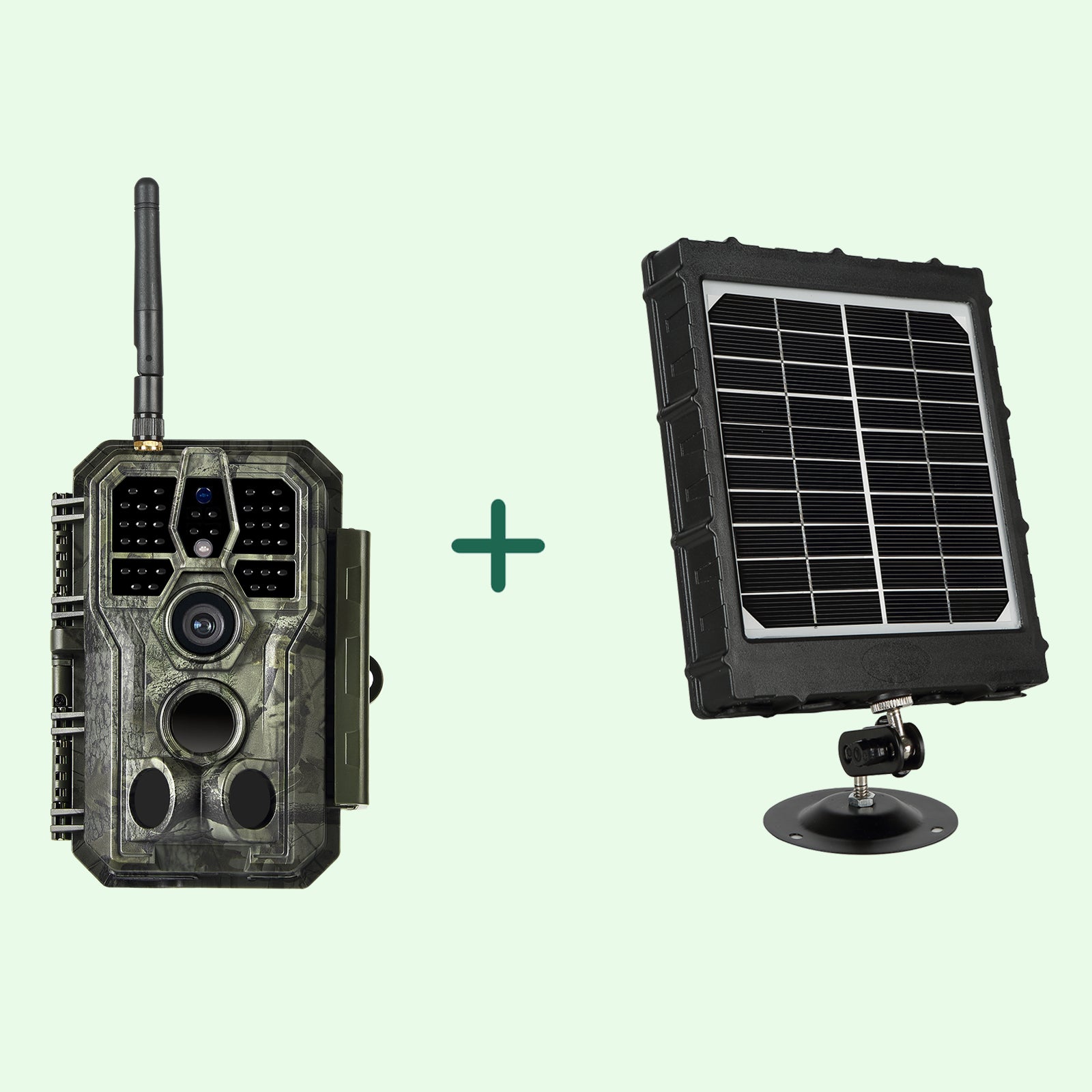 Bundle Wildkamera Wildtierkamera Jagdkamera Wlan 64MP 1296P 0,1s Auslöserzeit Bewegungsmelder 120°PIR und Solarpanel-Kits 8000mAh 12V/9V/6V | A280W Grün