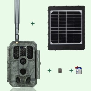 Bundle 4G LTE Wildkamera Wildtierkamera Jagdkamera 48MP mit SIM-Karte und 32GB Speicherkarte und Solarpanel-Kits A390G Green