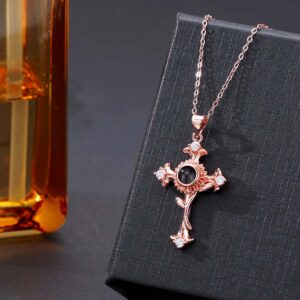 Foto Projektion Halskette mit Bild im Stein - Sonnenblume Kreuz