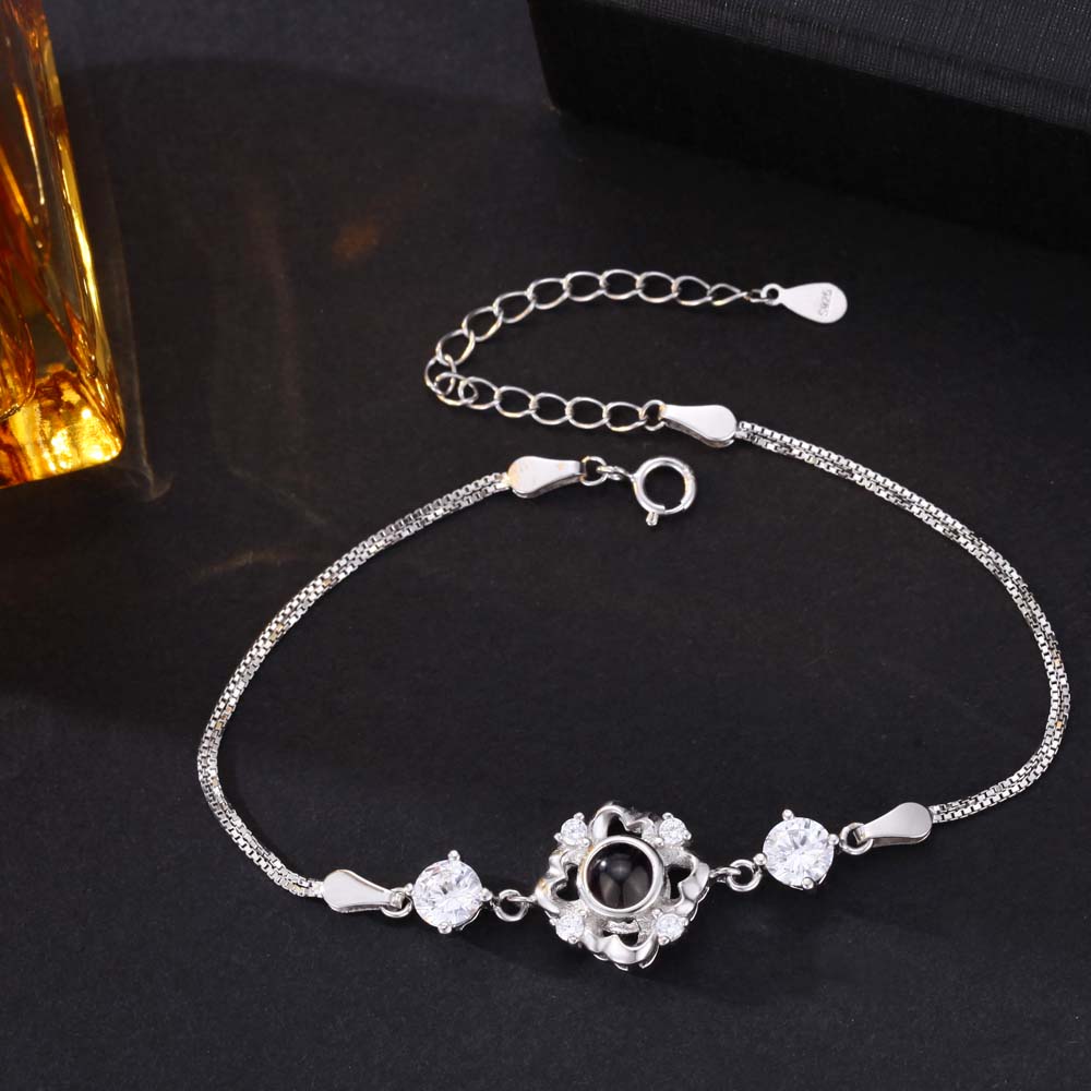 Foto Projektion Armband mit Bild im Stein - Zirkon Kleeblatt